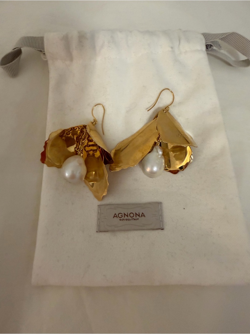 AGNONA - baroque pearl and metal floral earrings